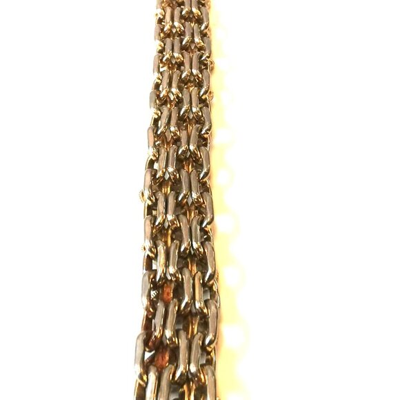 Gold Tone Multi Strand Bracelet Fancy Square Link Filigree Heart 1960s Size Smal - Picture 4 of 6